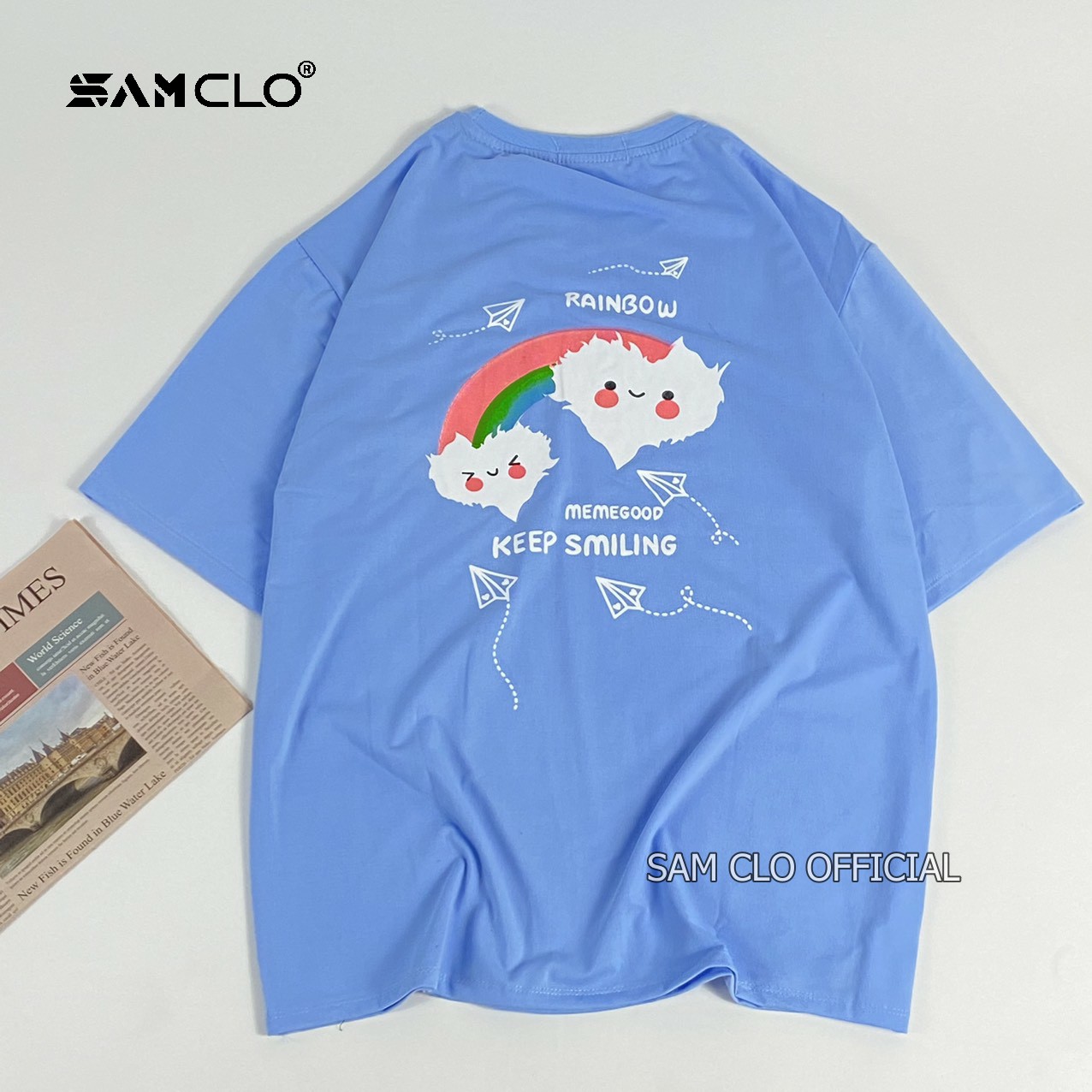 Áo thun tay lỡ nam nữ SAM CLO form rộng dáng Unisex in chữ KEEP SMILLING CÓ SIZE