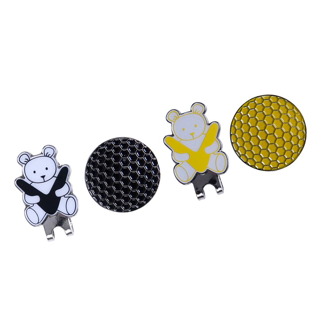 2xGolf Hat Clip with Detachable Magnetic Golf Ball Marker Bear Pattern Black