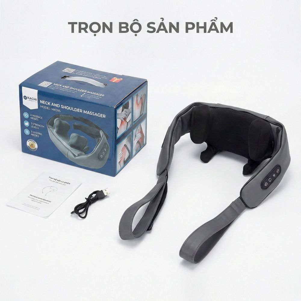 Máy massage cổ vay gáy 4D Kachi MK395 mô phỏng bàn tay người, chạy pin không dây tiện lợi - hàng chính hãng