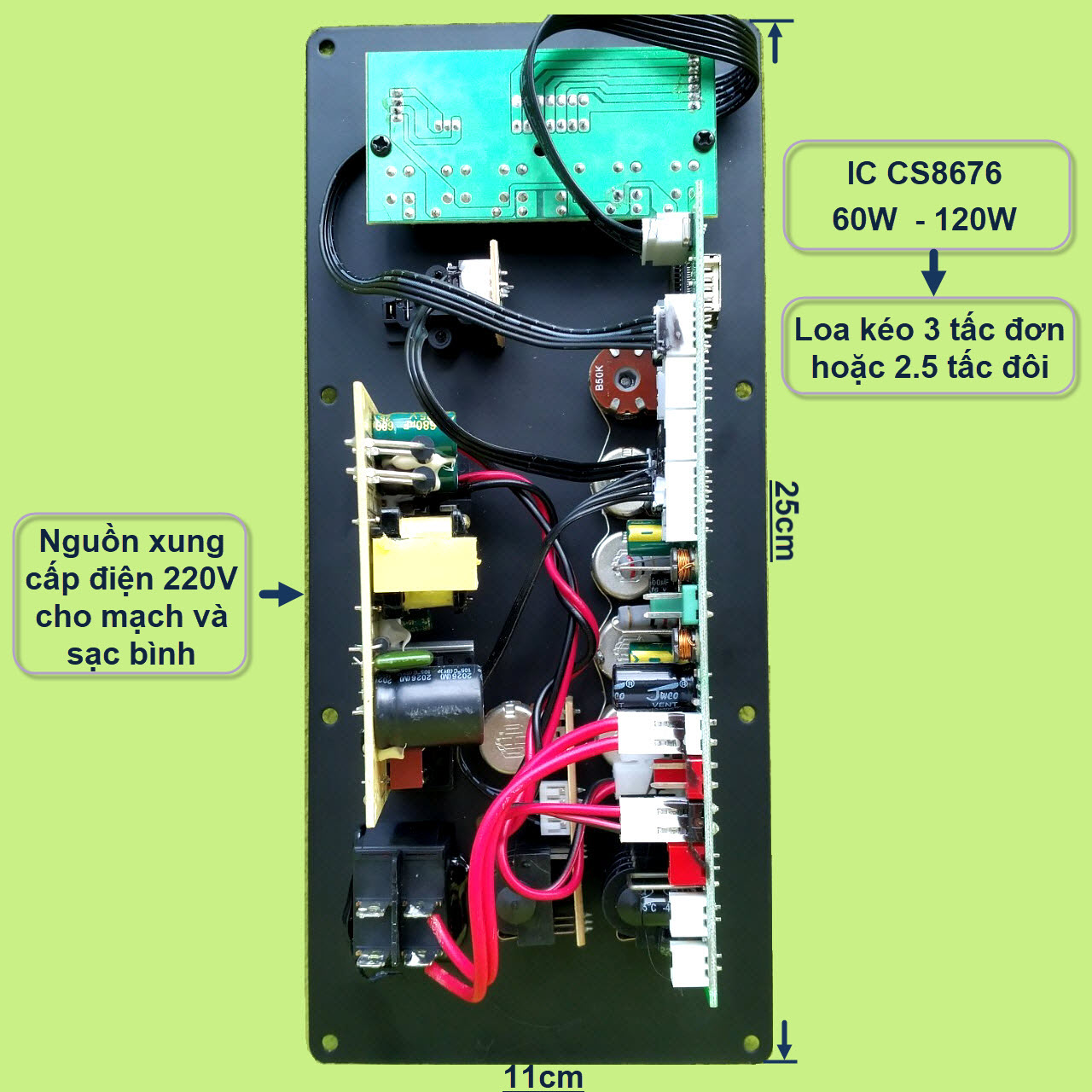 Mạch loa kéo CS8676 có nguồn xung cho loa kéo 3 tấc đơn hoặc 2.5 tấc đôi