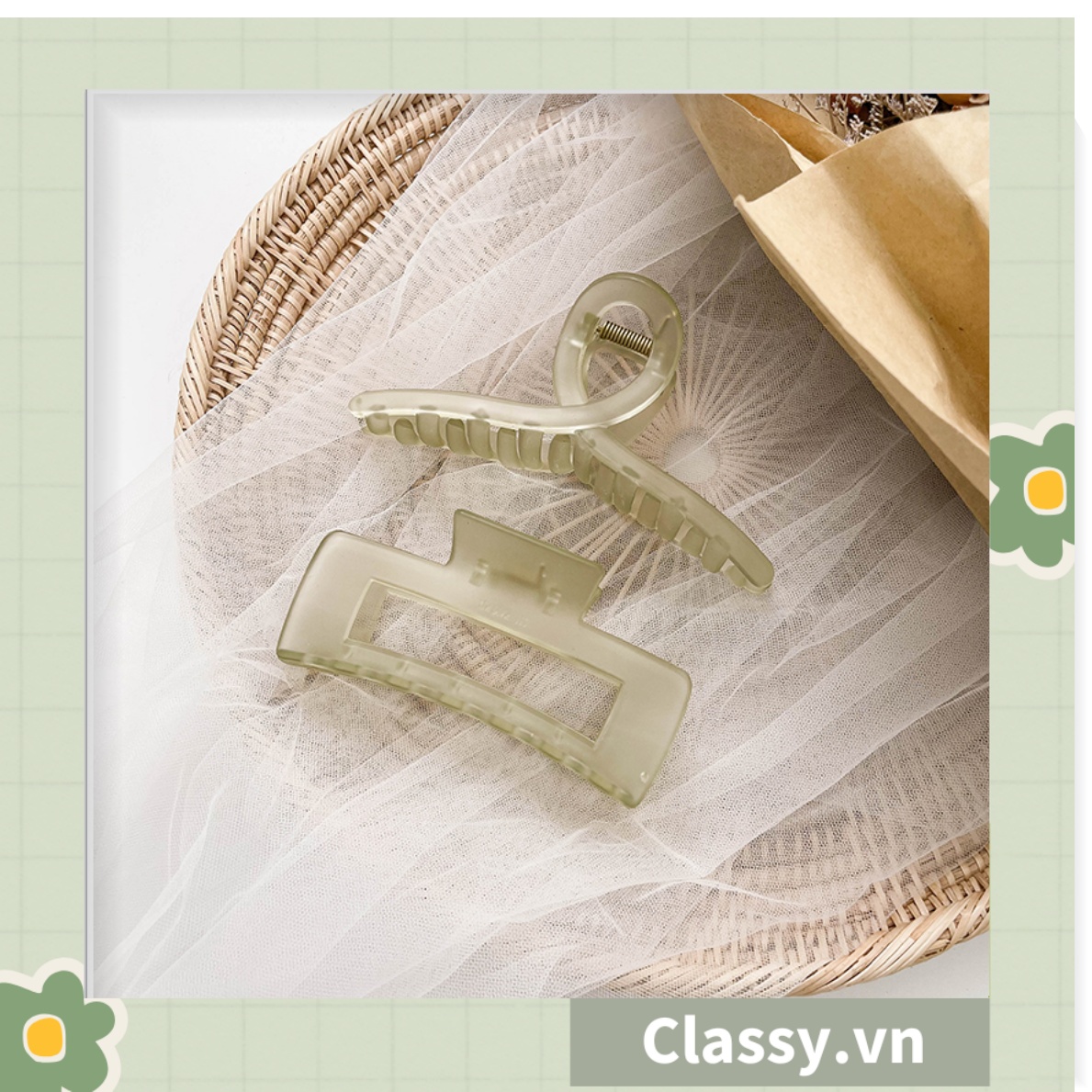 Kẹp tóc càng cua Classy màu xanh lá, dạng kẹp trong đục, nhiều kiểu dáng hiện đại PK1169