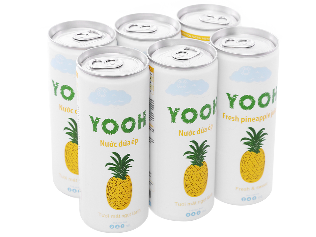 Thùng 24 lon Nước Dứa Ép YOOH bổ sung vitamin giải khát & nạp tung năng lượng