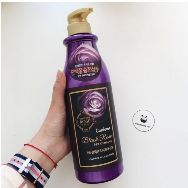 Dầu gội hoa hồng đen Confume Black Rose Shampoo Hàn Quốc 750ml Tặng móc khóa