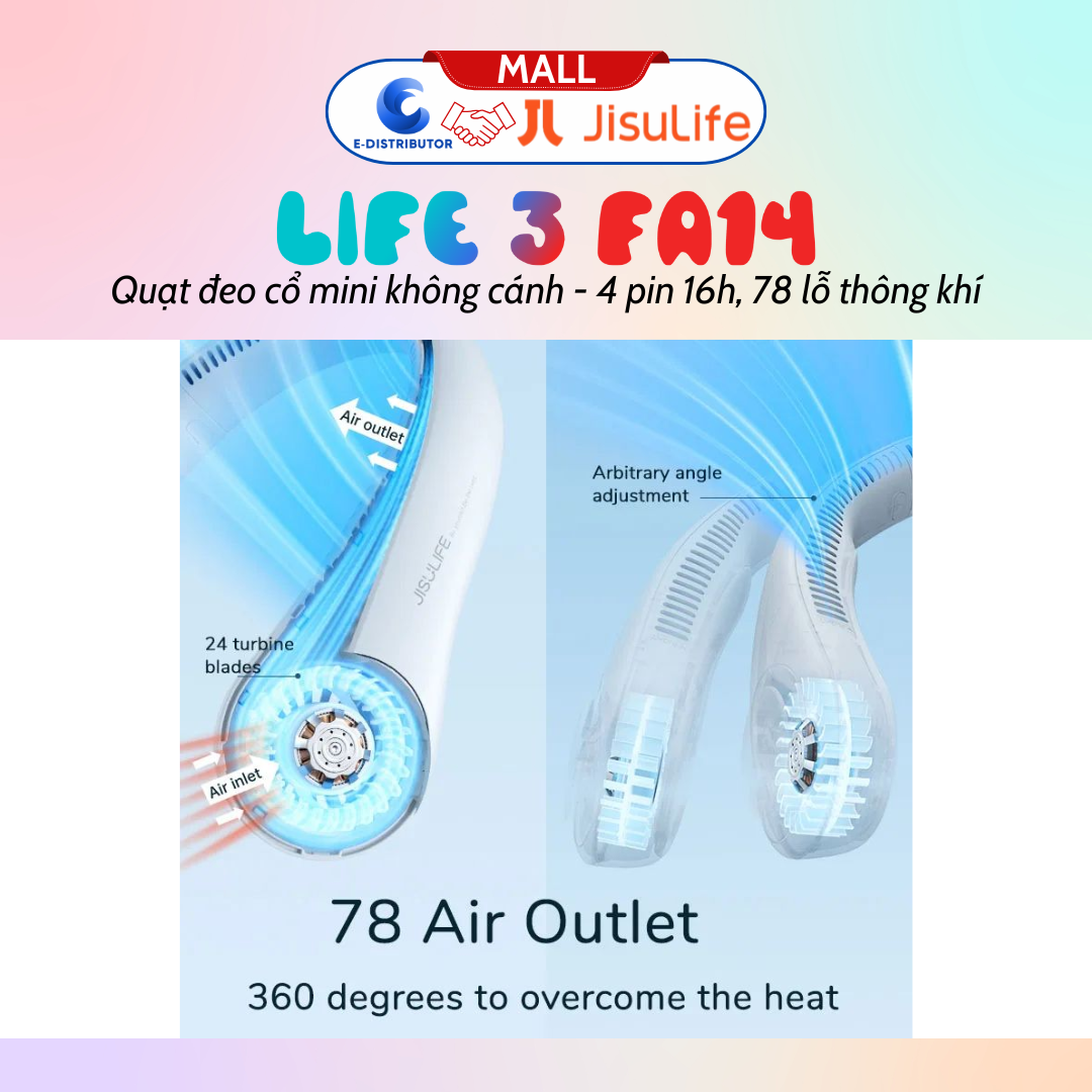 Quạt mini đeo cổ không cánh Jisulife Neck Fan Life 3 FA14 - Hàng chính hãng