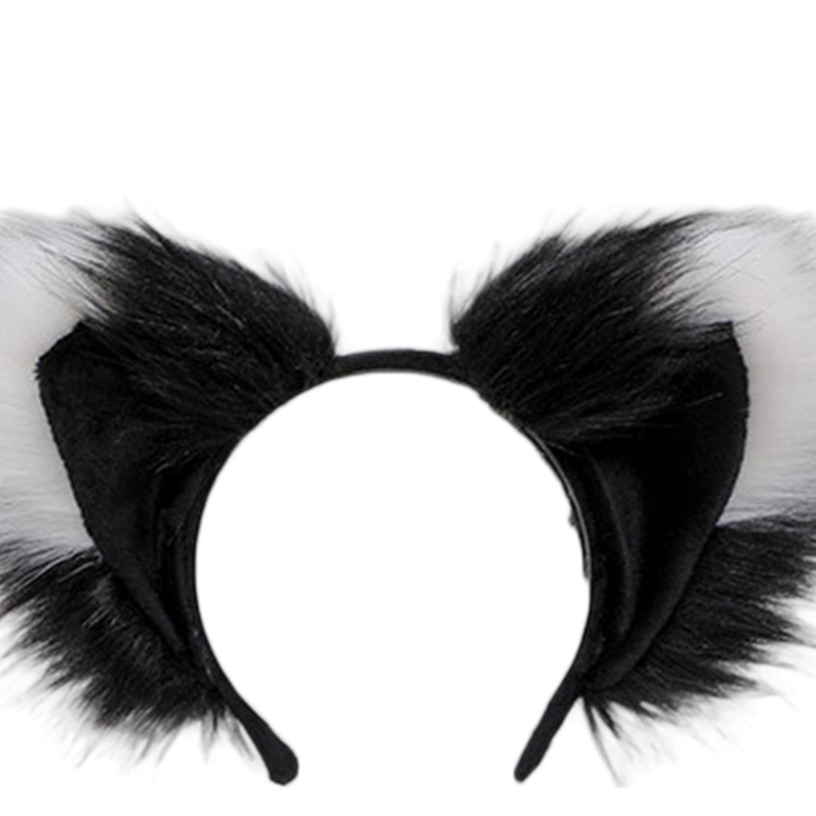 Cats Ears Hair Hoop Large Tail Cosplay Headband Props Fancy Dress Costume Furry Decor Headwear for Carnival, Performance, Halloween, Party