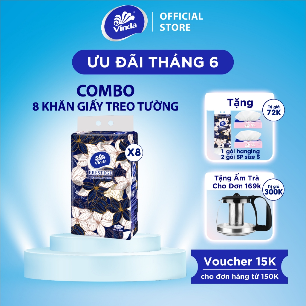 [MUA 8 GÓI KHĂN TREO TƯỜNG TẶNG 1 GÓI TREO TƯỜNG + 2 GÓI KHĂN RÚT SIZE S ] Khăn giấy treo tường cao cấp Vinda Prestige 4