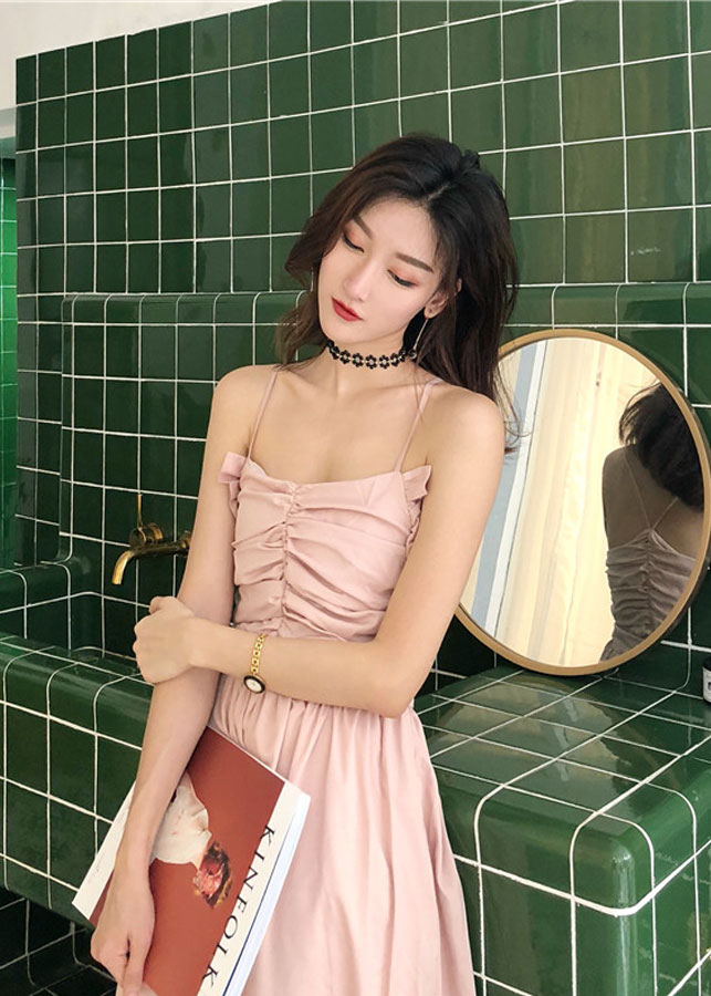 Đầm dây đeo xếp ly chất Hàn - DS4101