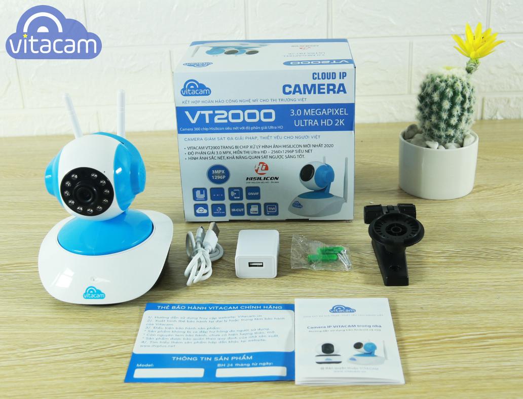 Camera IP Wifi VITACAM VT2000 ( 3.0MP ULtra HD 2K) - đàm thoại 2 chiều + Thẻ nhớ 32G - Hàng Chính Hãng