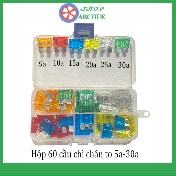 Bộ 60 Cầu Chì chân to Dự Phòng cho Xe Hơi, Xe Máy, Xe Tải