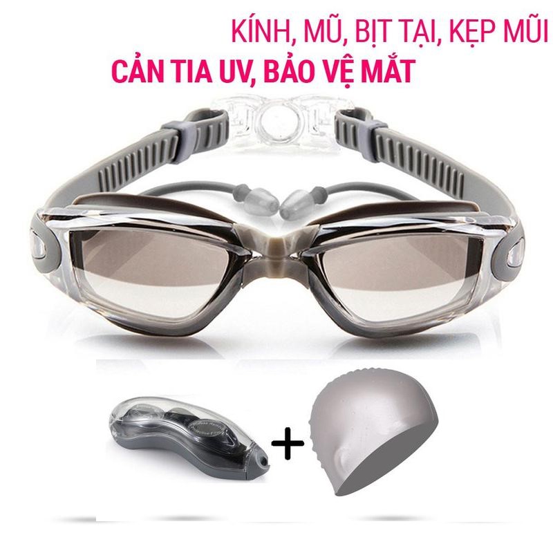 Kính bơi chống sương mù có nút bịt tai cao cấp Tặng kèm mũ bơi - HENRYSA