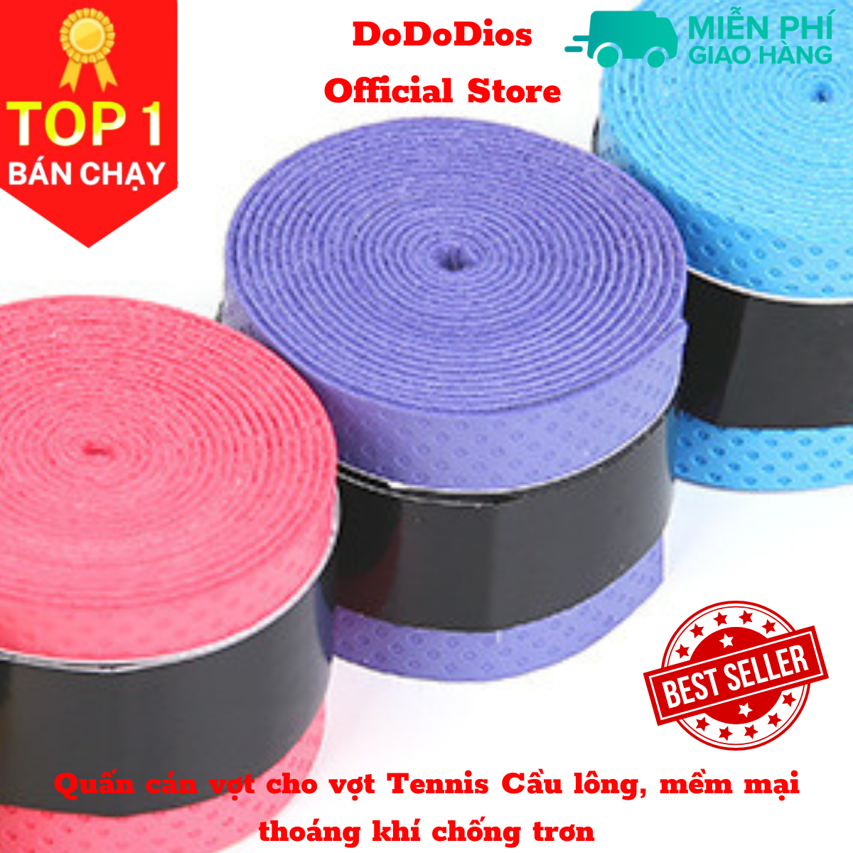 Quấn cán vợt cầu lông, quần cán vợt tennis dododios cho vợt Tennis Cầu lông, mềm mại thoáng khí chống trơn thoát mồ hôi, độ bám cao - dây quấn cán vợt cầu lông, dây quấn cán vợt tennis Hàng Chính Hãng