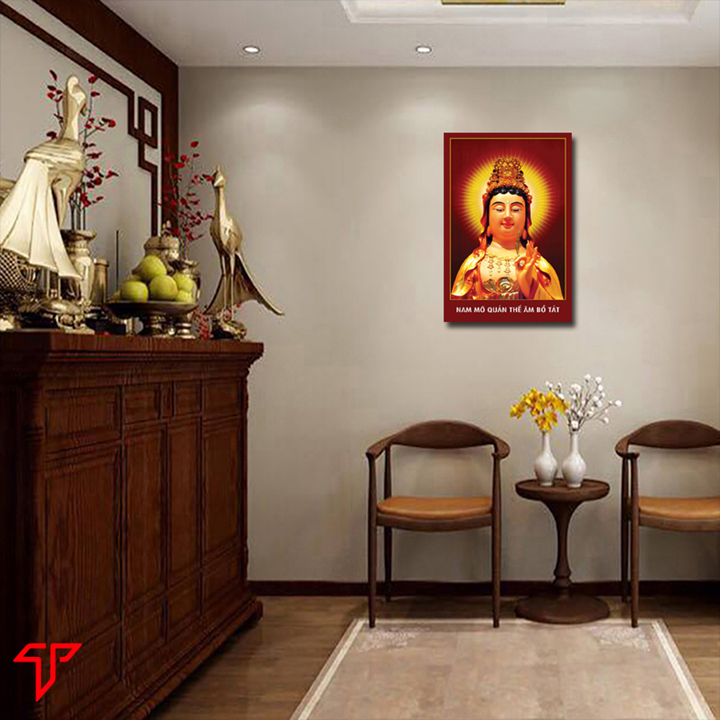 Hình Phật in gỗ MDF cao cấp mẫu tượng quan âm bồ tát, Tranh Phật Giáo Quan Âm 3042