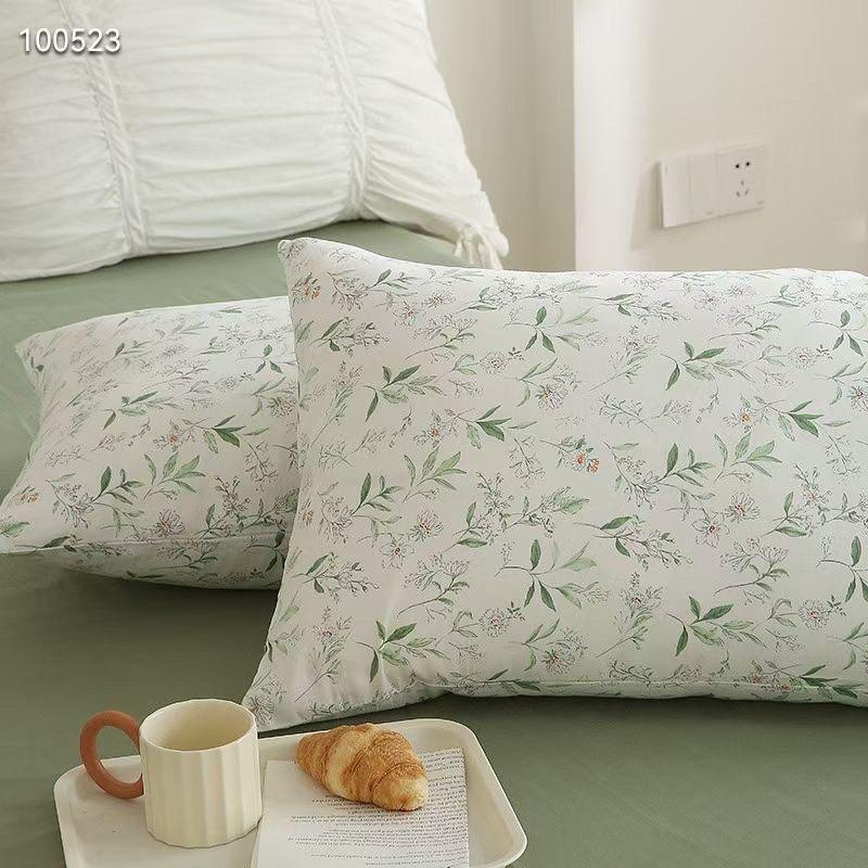 Bộ Chăn Ga Gối Cotton Living 100%cotton Hàng Nhập Khẩu Cao Cấp 4 Món Hello Summer Hoa Lá Xanh