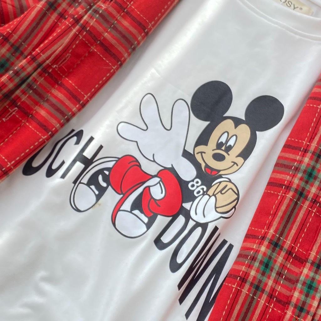 SET ÁO THUN MICKEY + SƠ MI CARO - Chất liệu Cotton Lạnh cao cấp - Phiên bản Mickey