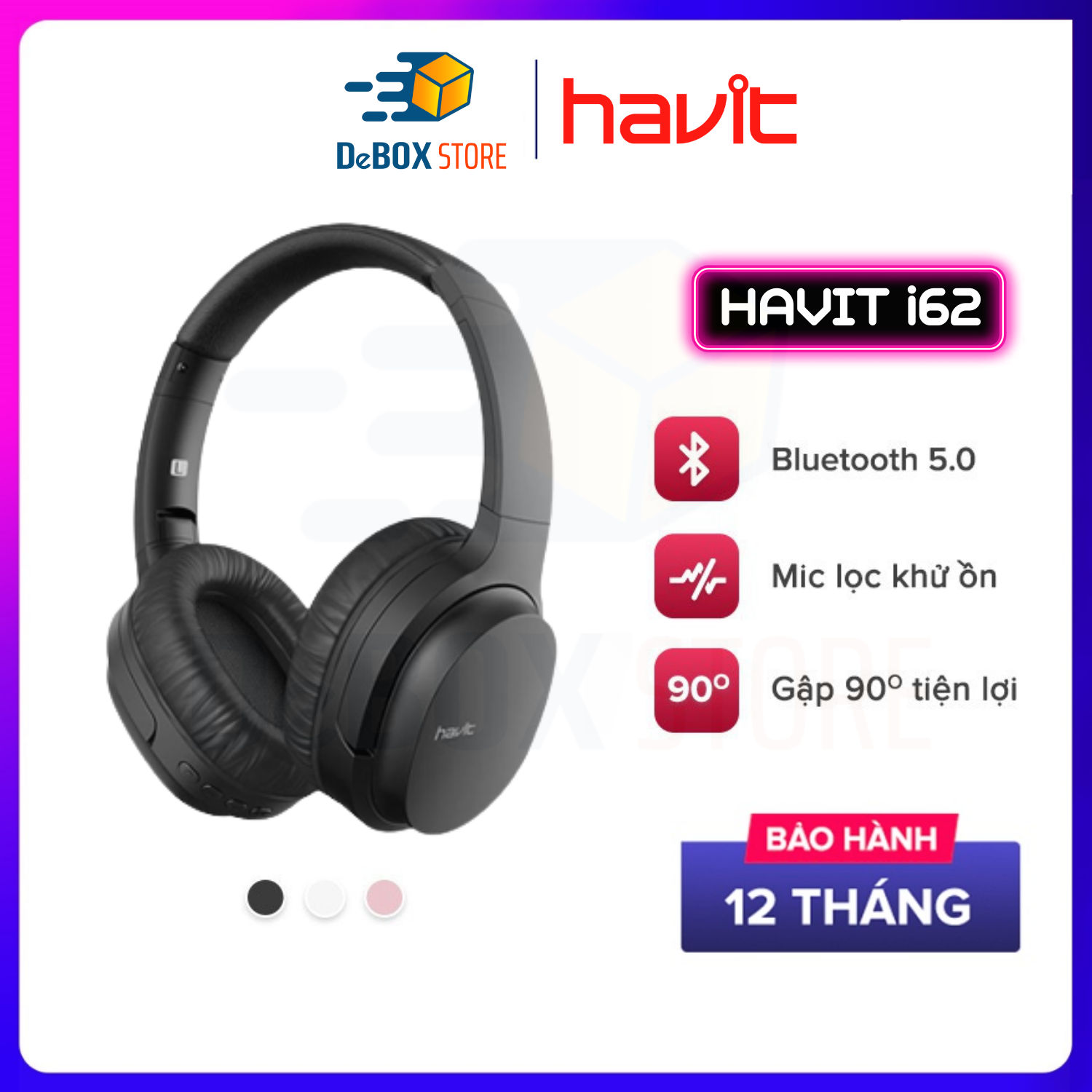 Tai Nghe Bluetooth Headphone HAVIT i62, Driver 40mm, Bluetooth 5.0, Nghe Đến 8H, Gập Gọn 90 - Hàng Chính Hãng