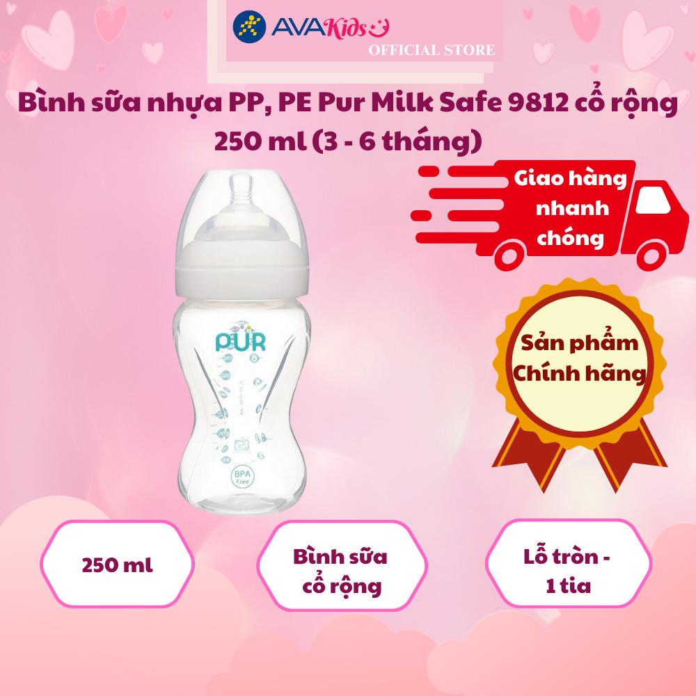Bình sữa nhựa PP, PE Pur Milk Safe 9812 cổ rộng 250 ml (3 - 6 tháng)