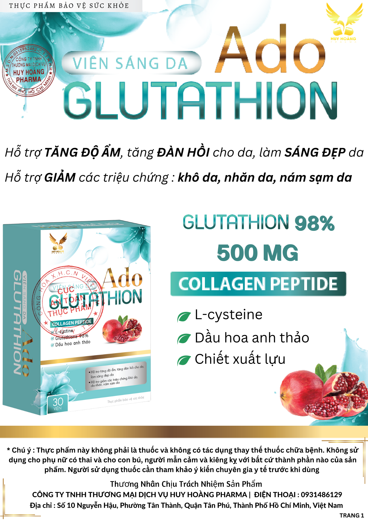 Thực phẩm bảo vệ sức khỏe Viên Sáng Da Ado Glutathion