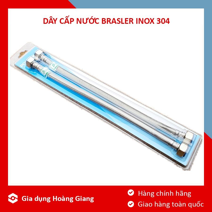 Dây cấp nước nóng lạnh inox 304 chính hãng Brasler lắp đặt cho bình nóng lạnh, bồn cầu, chậu rửa mặt