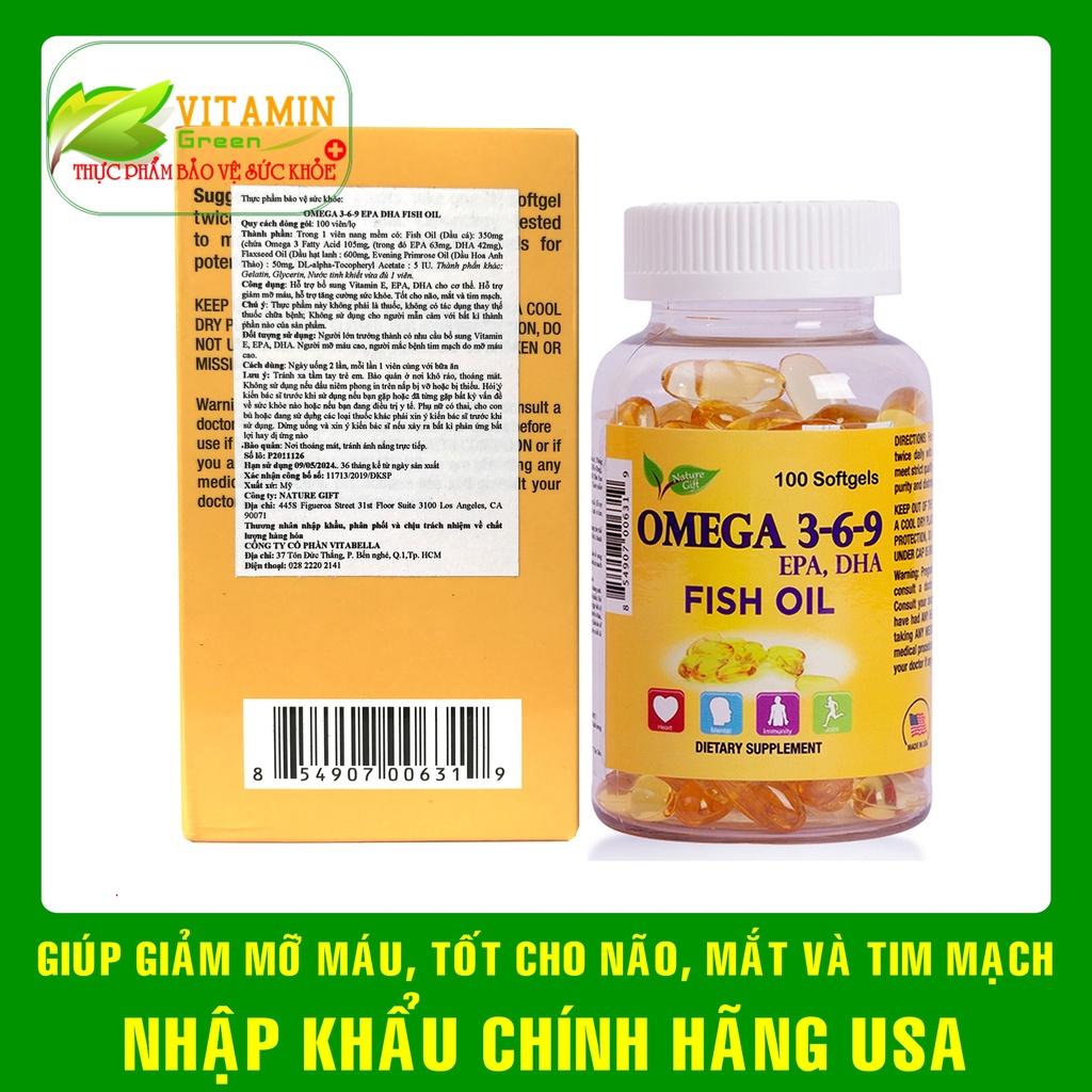 OMEGA 3-6-9 FISH OIL NATURE GIFT giúp bổ não, tim mạch và mắt | Nhập khẩu chính hãng Mỹ