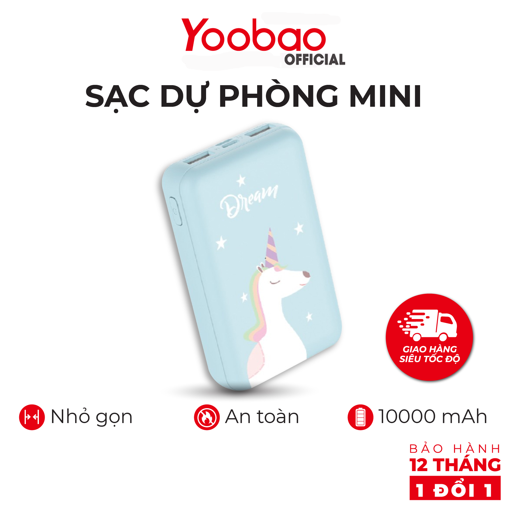 Sạc dự phòng mini 10000mAh Yoobao P10W Kèm đèn LED - Bảo hành 12 tháng 1 đổi 1 - hàng chính hãng