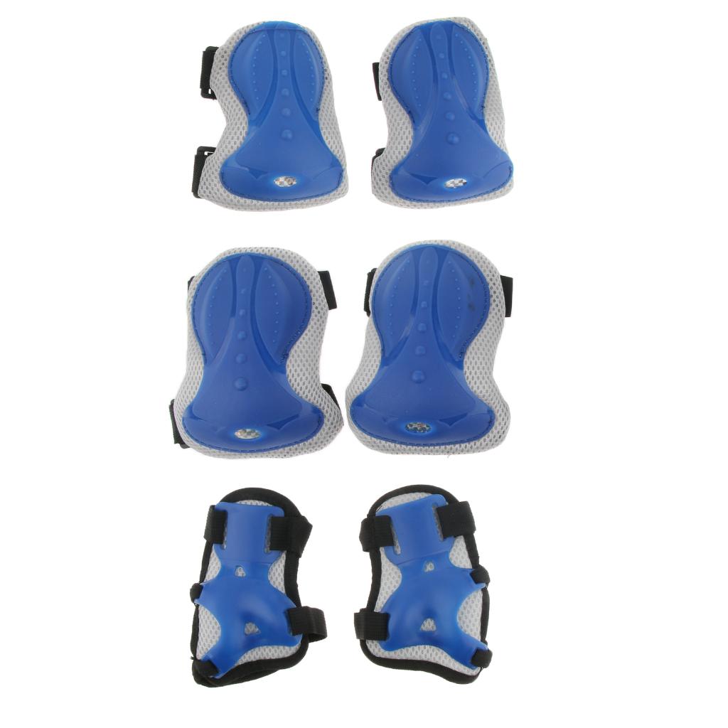 6 Pcs Adult Roller Skating Bicycle Safety Knee Wrist Guard Elbow Pad Blue