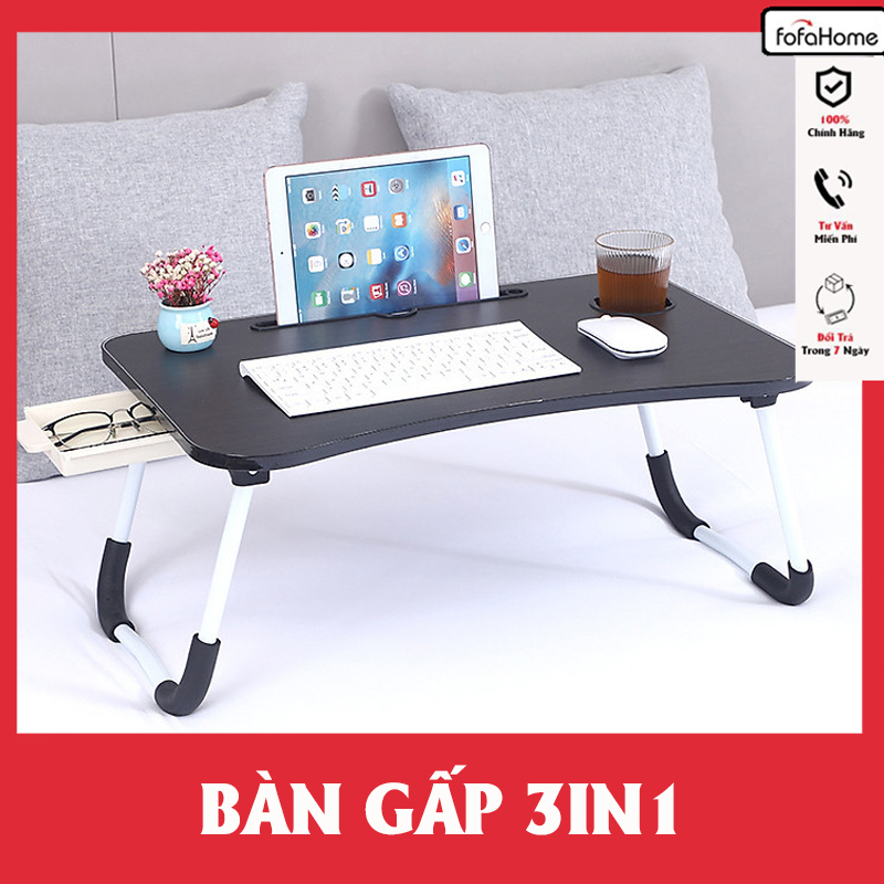Bàn Học Gấp Gọn Ngồi Bệt Có Khe Cắm Điện Thoại Có Ngăn Kéo Khay Cốc Và Cài Điện Thoại Máy Tính Bảng