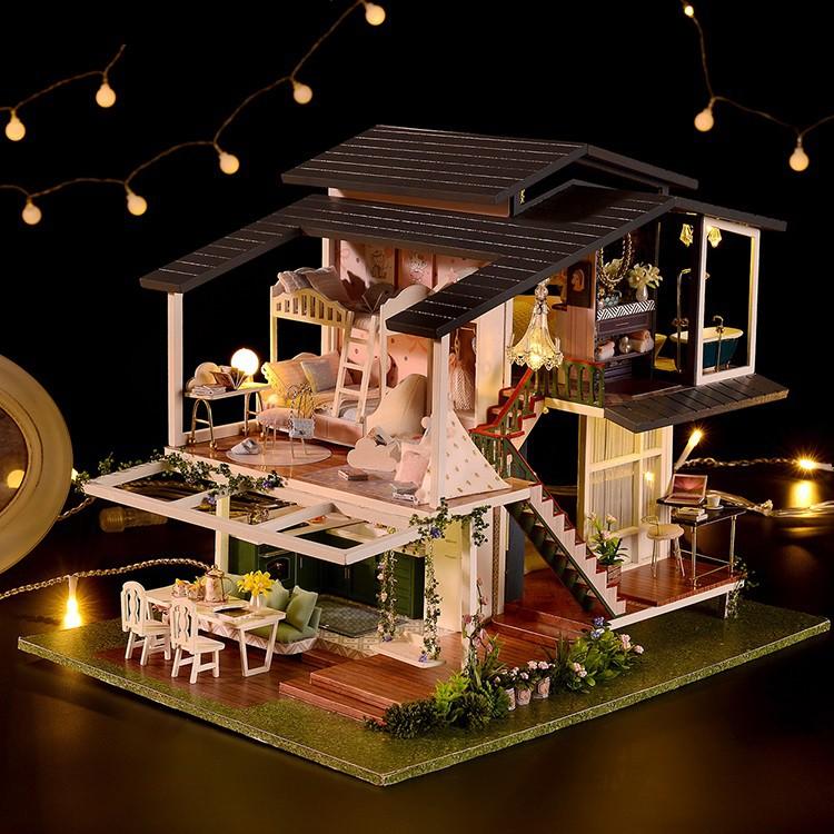 Mô hình nhà DIY Doll House Monet Garden Kèm Mica Chống bụi, Bộ dụng cụ và Hộp nhạc