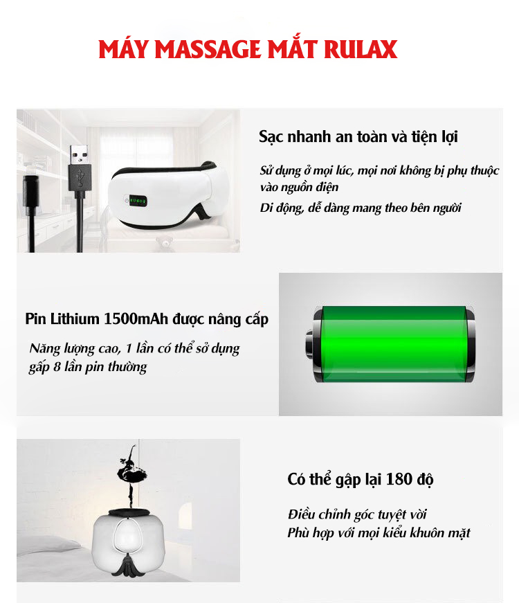 Máy Massage Mắt Thông Minh Rulax phiên bản mới nhất 2021 hỗ trợ Trị Mỏi Mắt, Thâm Quầng (Tích Hợp Bluetooth Nghe Nhạc )