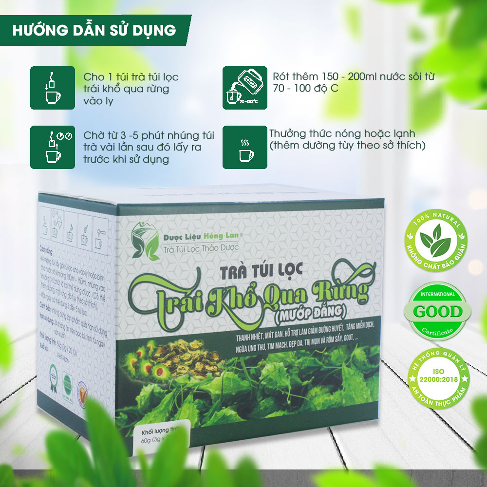 Trà Quả Mướp Đắng  rừng túi lọc hộp 60g  Cty Dược Liệu Hồng Lan - Thanh nhiệt, mát gan, giảm đường huyết, ngừa ung thư, tim mạch, đẹp da,...