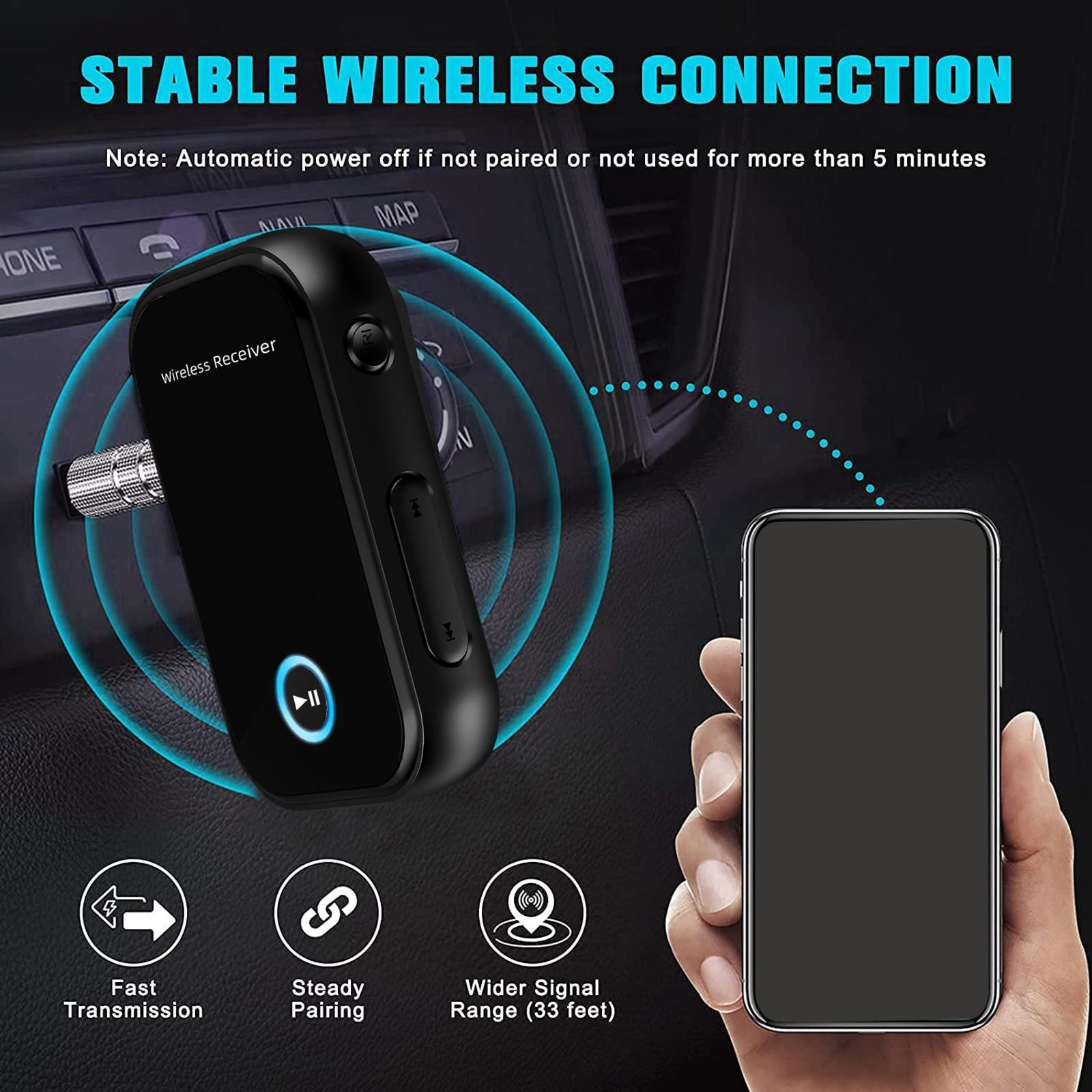 Bluetooth 5.0 AUX Music Adapter Transmitter Receiver with Mic Portable