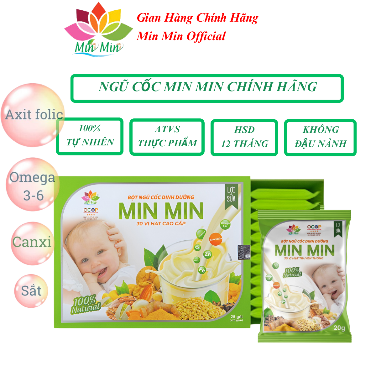 Combo 2 Hộp Ngũ Cốc Min Min Lợi Sữa 38 Hạt Dạng Gói (1Hộp 500gr x25 gói )- Chuyên Lợi Sữa và Phục Hồi Sức Khỏe Sau Sinh