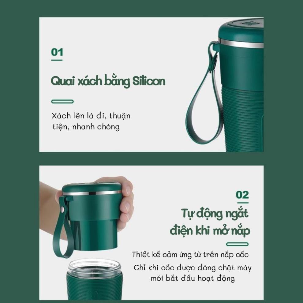 Máy sinh tố mini cầm tay , xay thực phẩm 400ml bình thủy tinh lưỡi dao thép 304