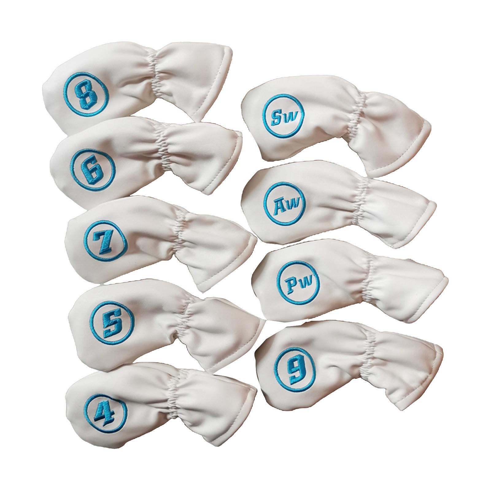 9 Pieces Golf Club Iron Cover Protective Headcover Fits All Brands White