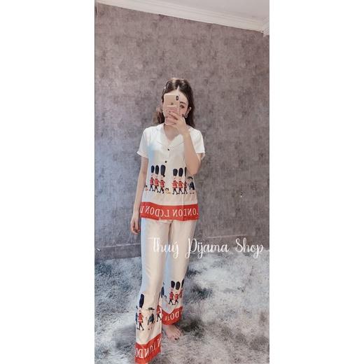 Bộ pijama lụa cộc tay quần dài nhiều hình