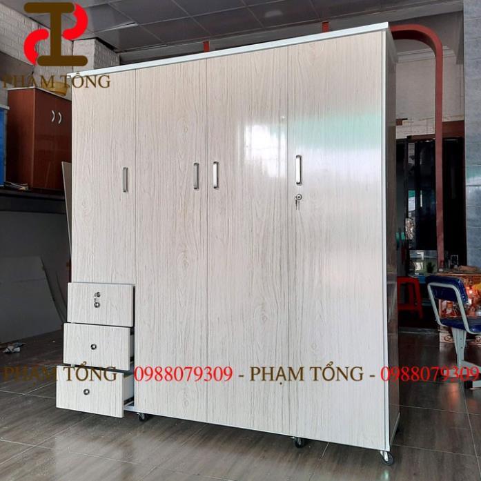 Tủ nhựa đài loan 4 cánh màu gỗ có  hộc kéo  Miễn phí giao hàng