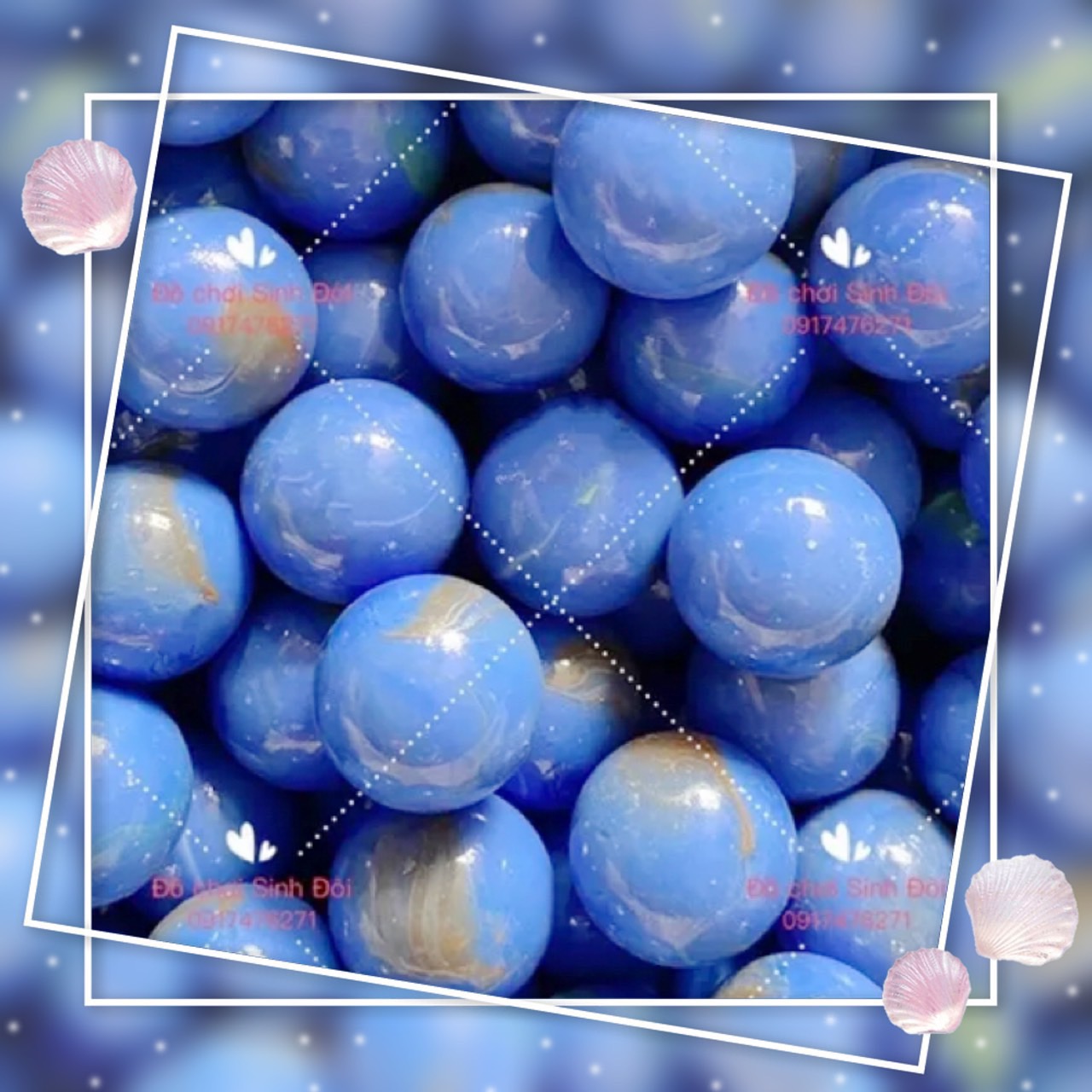 30 viên bi thuỷ tinh màu xanh dương lớn 25mm - bi ve truyền thống