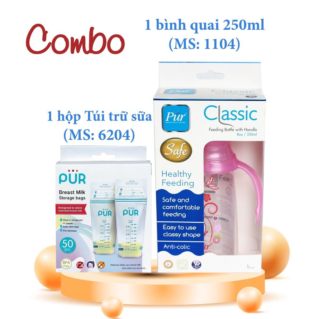 Combo Hộp túi trữ sữa Pur + bình Pur 2 quai