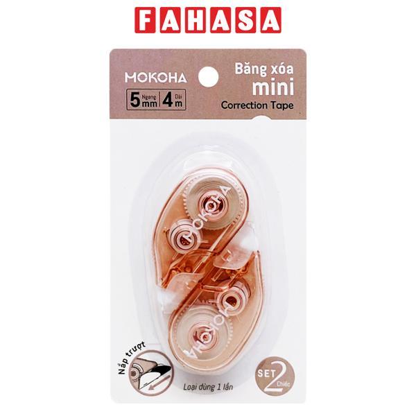 Bộ 2 Băng Xóa Kéo Mini - 5 mm x 4 m - Mokoha M-CT001 - Màu Hồng Cam