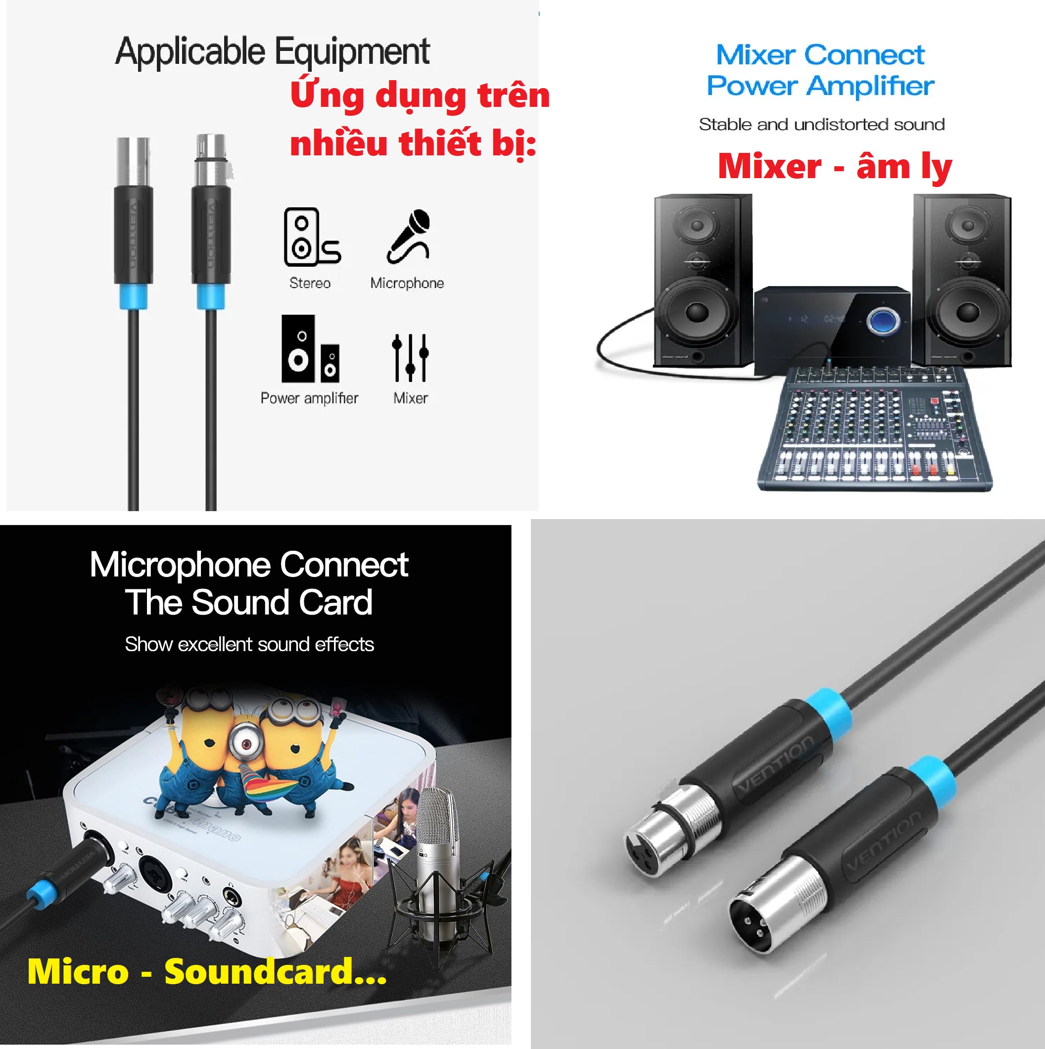 Dây cáp âm thanh giắc cắm XLR ( jack canon ) cho microphone mixer amply soundcard Vention BBF _  Hàng chính hãng