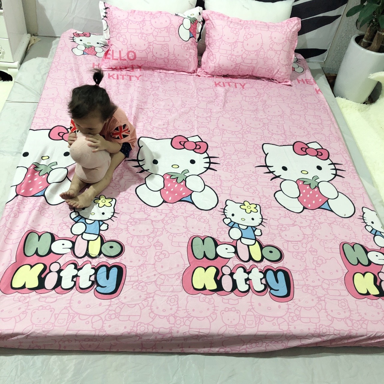 BỘ GA GỐI 3 MÓN COTTON POLY - MÈO ÔM DÂU