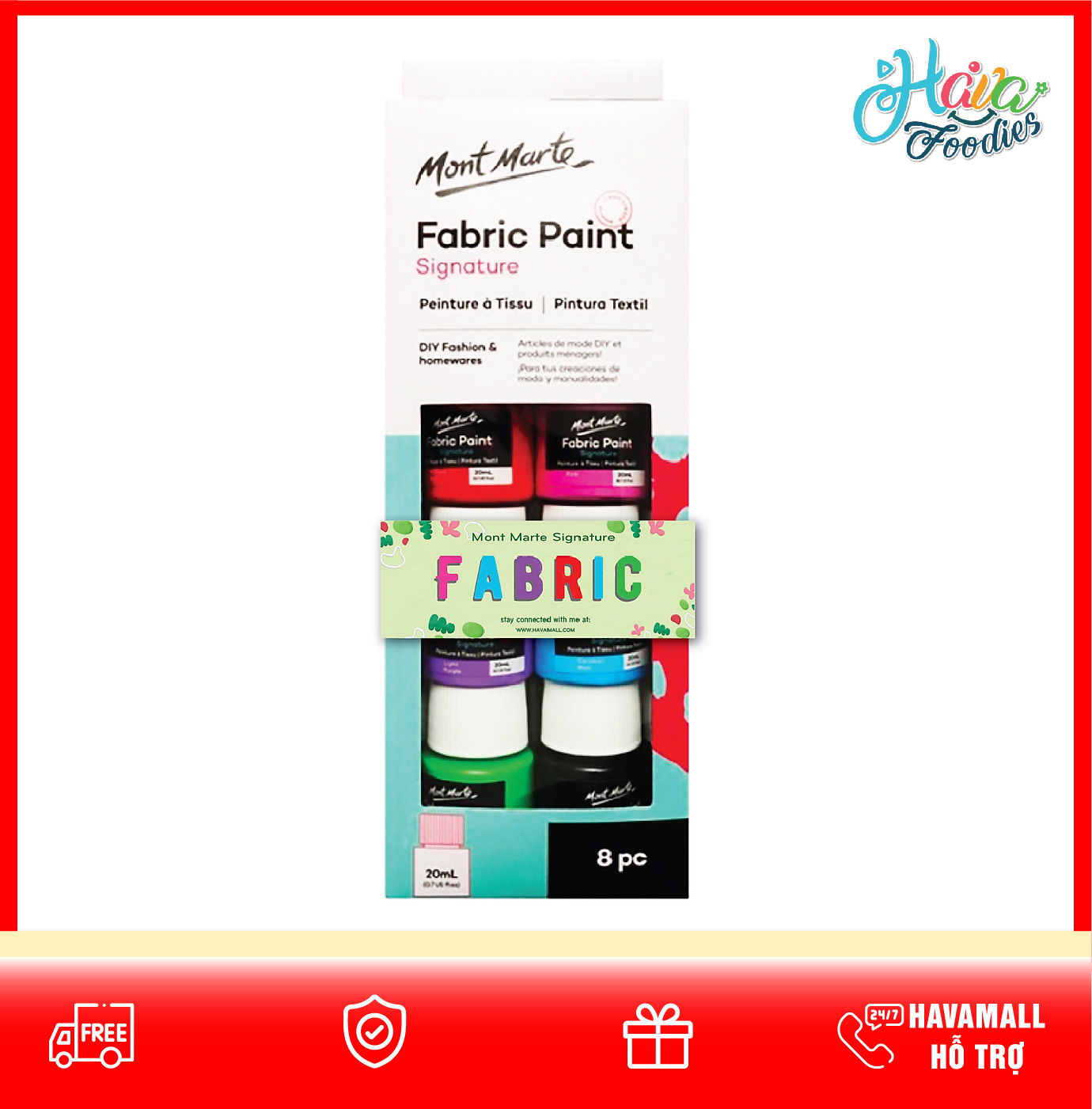 Bộ Màu Vẽ Vải Fabric Paint 8 Cái x 20ml – Mont Marte Fabric Paint (Bao Bì Ngẫu Nhiên)