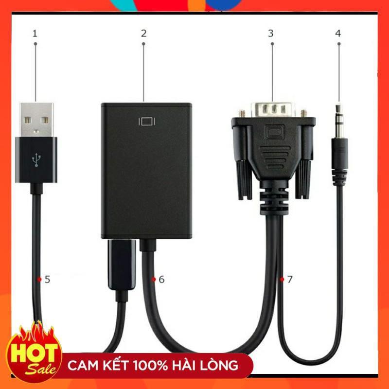 Cáp chuyển VGA to HDMI FULL HD có audio âm thanh 3.5-Đầu chuyển đổi tin hiệu Vga sang Hdmi có âm thanh audio _ Hàng Chính Hãng