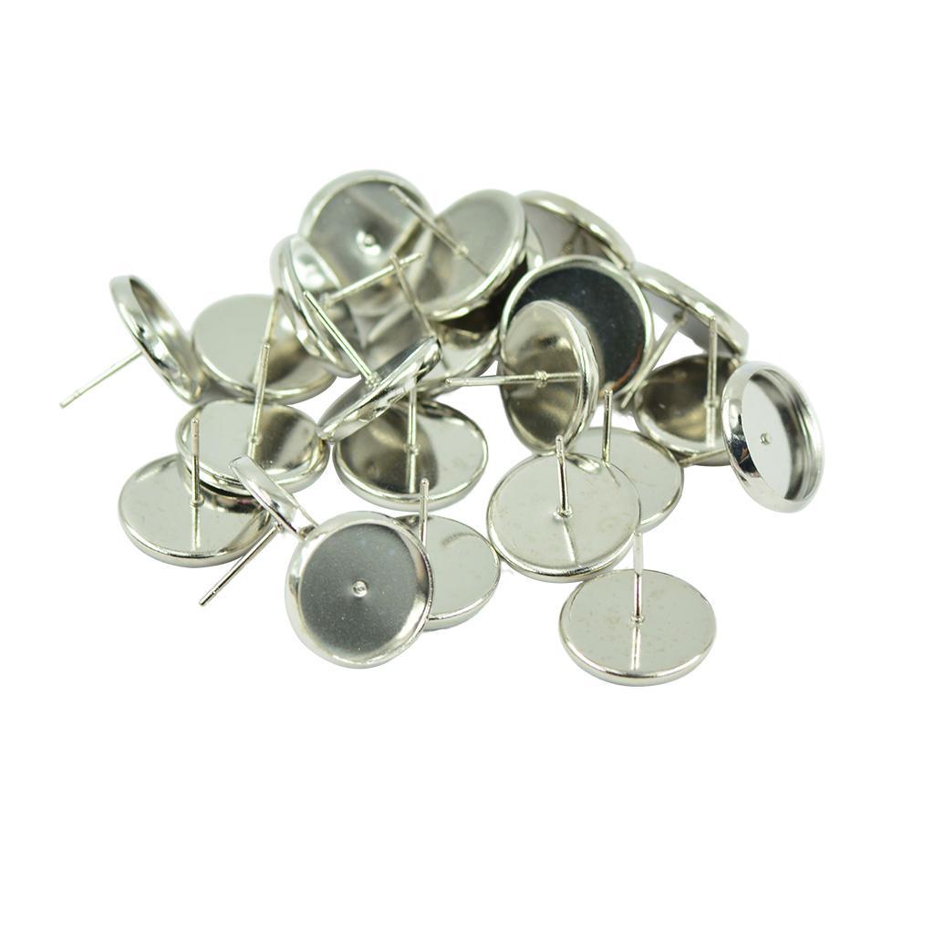 Earring Base Cabochon Setting Earring Base Ear Pin Stud Metal Blanks Round Bezel for Jewelry Findings Fit 12mm Cabochons Silver & White Pack of 48 Pcs