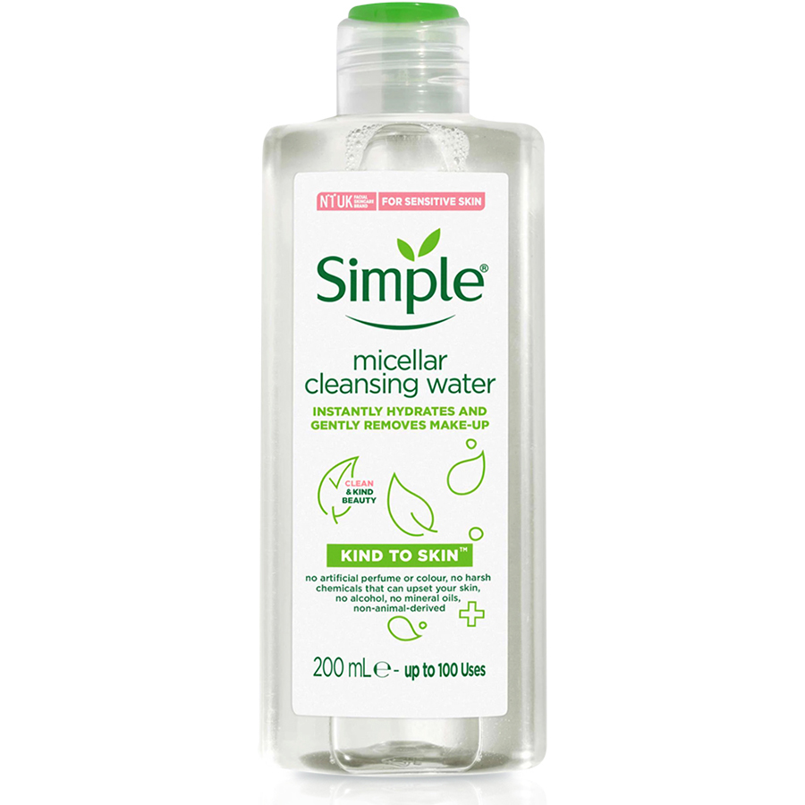 Nước tẩy trang Simple Micellar làm sạch trang điểm vượt trội - không chứa cồn gây khô rát 200ml [CHÍNH HÃNG ĐỘC QUYỀN]