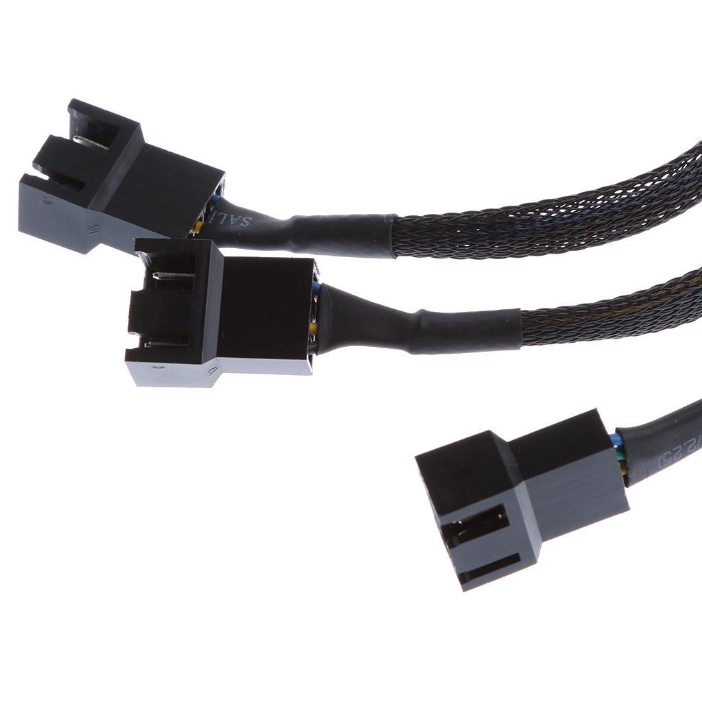 15cm PWM 3/4 pin 3 ways Y Splitter PC Fan Power Cable Cord Black Sleeved