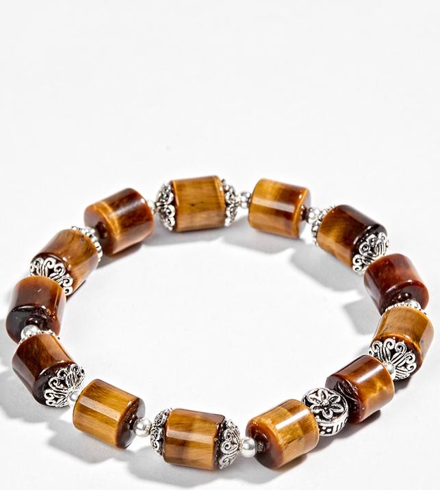 Vòng Đá Thạch Anh Mắt Hổ Viên Trụ Phối Charm Bạc Ngọc Quý Gemstones