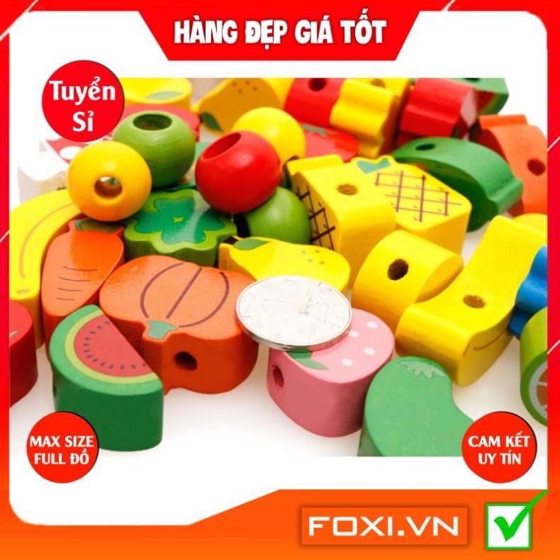 Đồ chơi gỗ xâu hạt Nhím hoa quả Foxi -hình khối nhiều màu rèn sự khéo léo, kiên trì cho bé