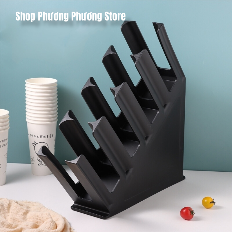 Kệ Đựng Cốc Trà Sữa Bằng Nhựa 4 Ngăn - Màu Đen Cao Cấp