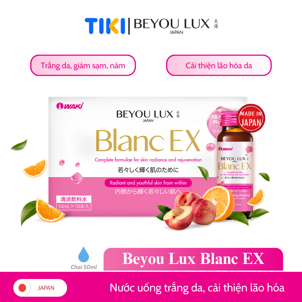 Nước uống làm đẹp da BEYOU LUX Blanc EX Giúp Trắng Da, Cải Thiện Lão Hóa từ Nhật Bản (Hộp 10 Chai)