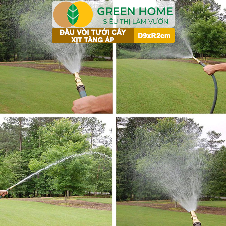 Đầu Vòi Xịt Tăng Áp GreenHome, D9xR1,5cm, Bằng Đồng, Dùng Tưới Cây, Rửa Xe, Rửa Sân Vườn